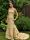 Gold silk dupion wedding dress with fishtail and silk flowers